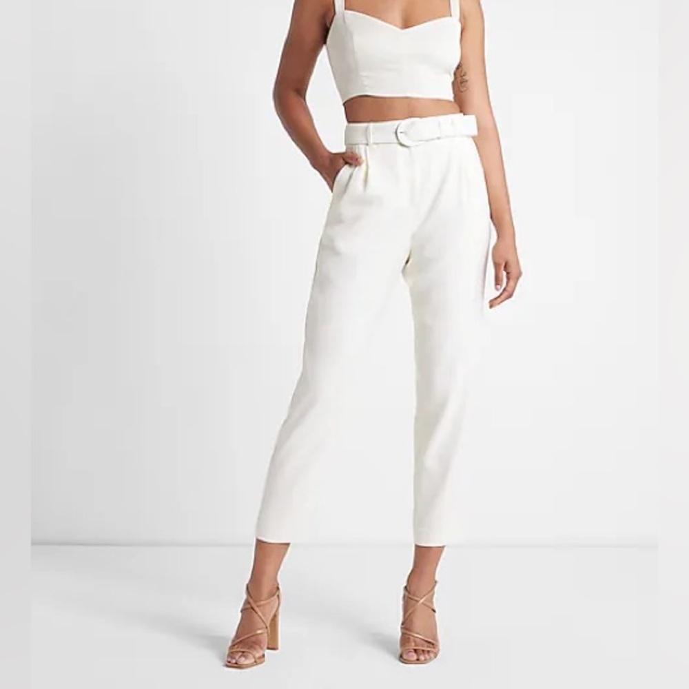 Express Super High Waisted Linen-Blend Belted Pleated Ankle Pant Sz 12